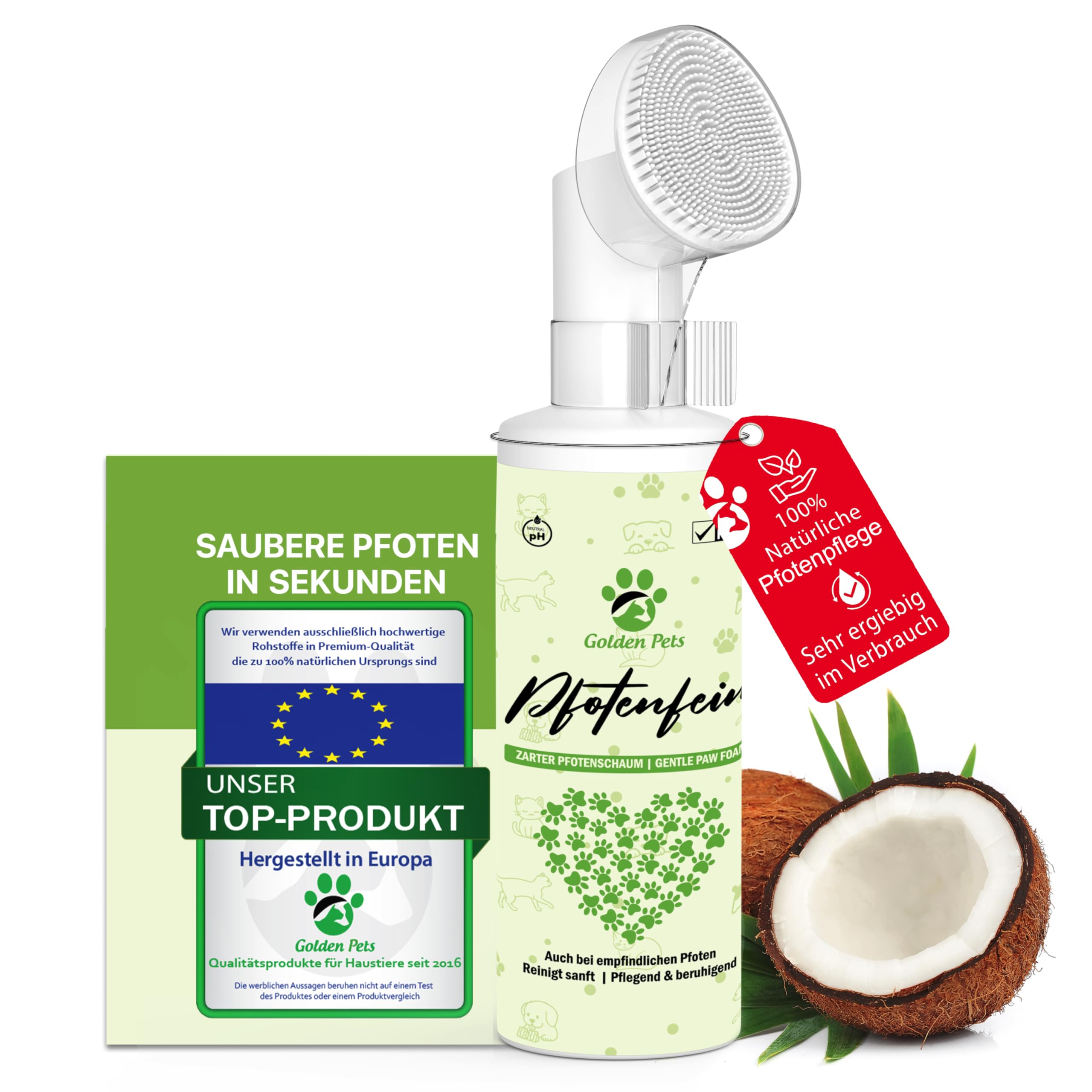 Golden Pets Pfotenreiniger 200 ml – Natürlicher Pfotenschaum für Hunde & Katzen