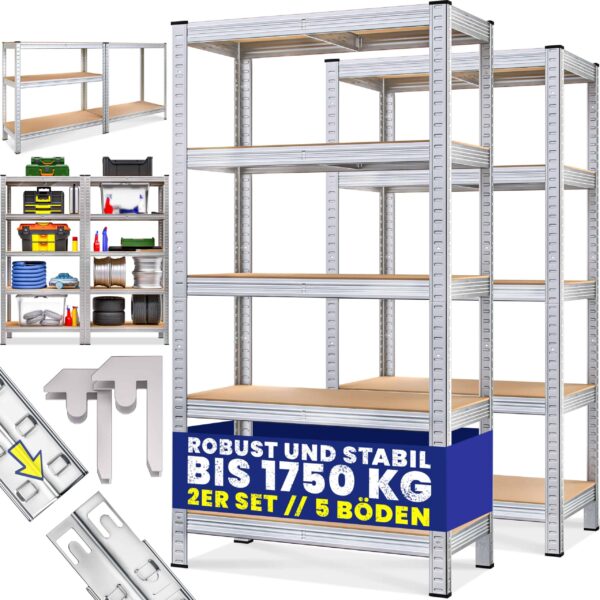 Monzana Schwerlastregal 2er Set 180x90x40cm – 1750kg Tragkraft mit 10 MDF-Böden