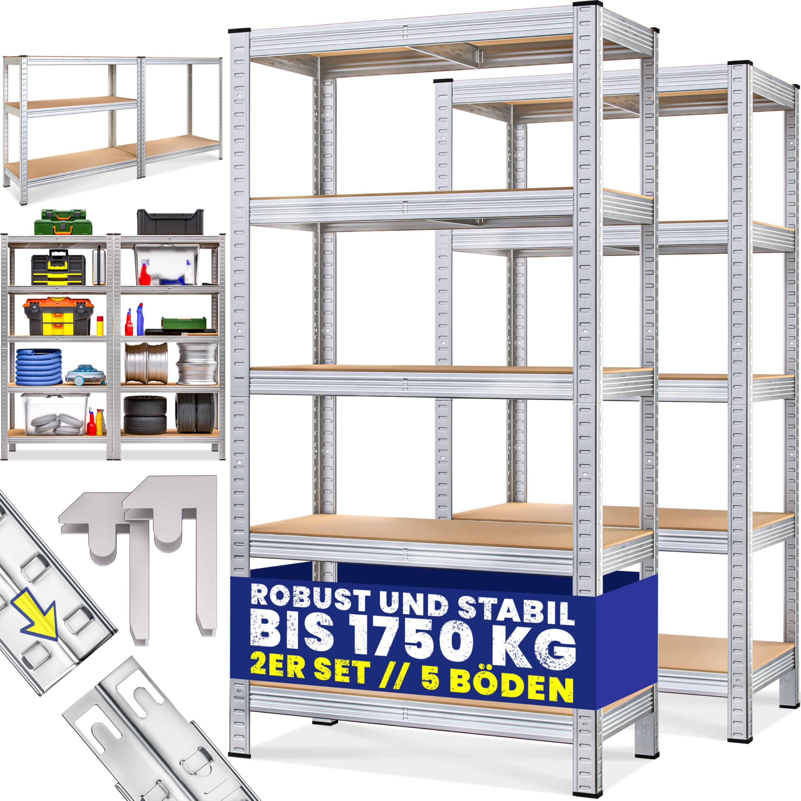 Monzana Schwerlastregal 2er Set 180x90x40cm – 1750kg Tragkraft mit 10 MDF-Böden