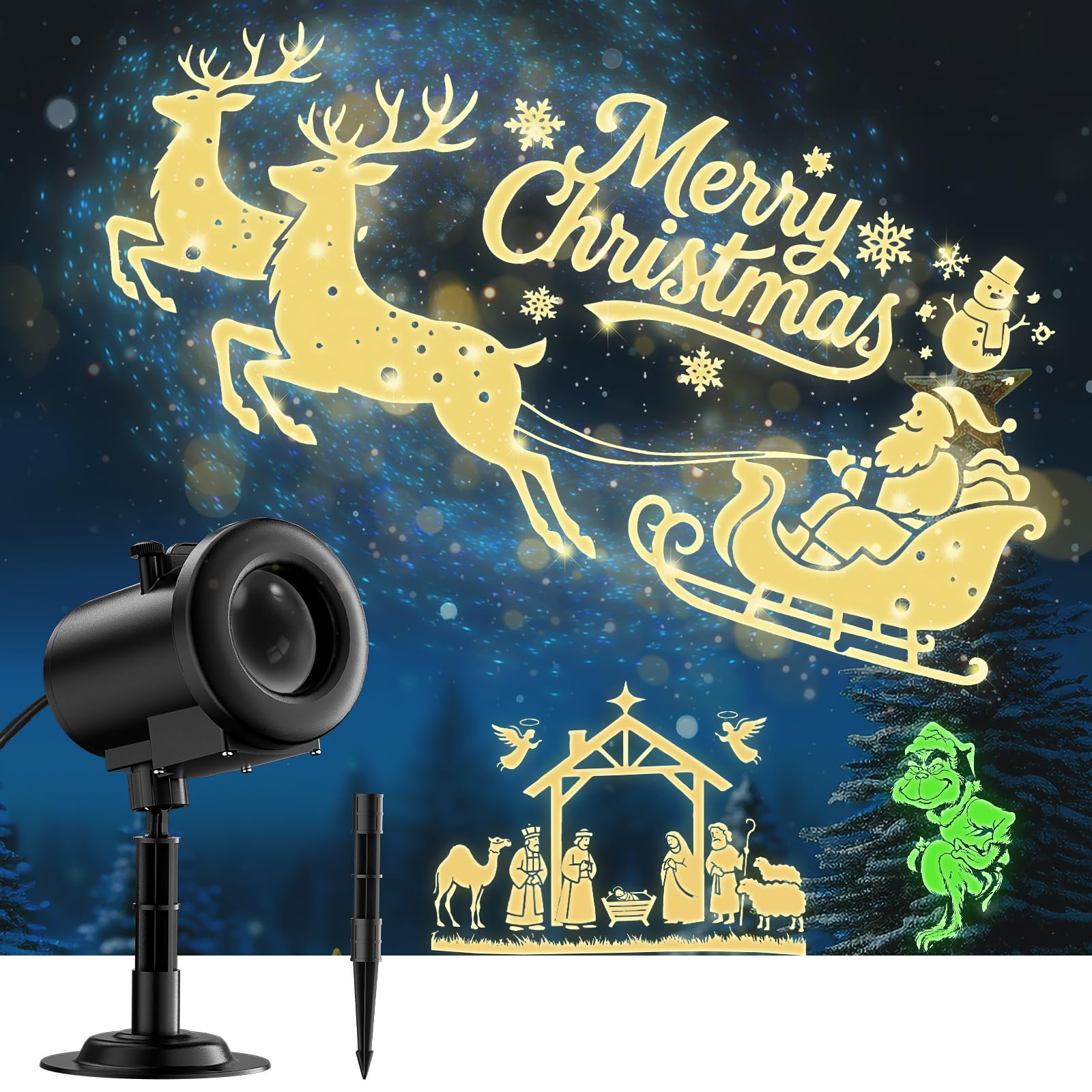 artcool 3D Dynamischer LED Projektor – 12 HD-Motive für Halloween & Weihnachts-Dekoration