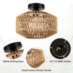 Rayofly Rattan Deckenleuchte Boho – Handgeflochten mit Metallbasis für Wohnzimmer & Schlafzimmer – Bild 5