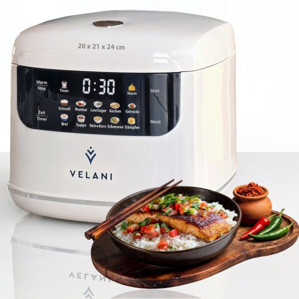 VELANI Mini Reiskocher 0,8L mit 10 Programmen – Multikocher für kleine Küchen
