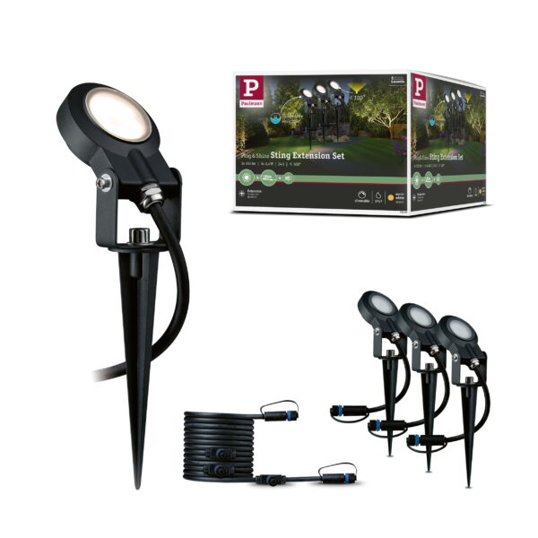 Paulmann Plug & Shine LED Gartenspieß Sting 3x6W dimmbar – Anthrazit Außenleuchte IP67