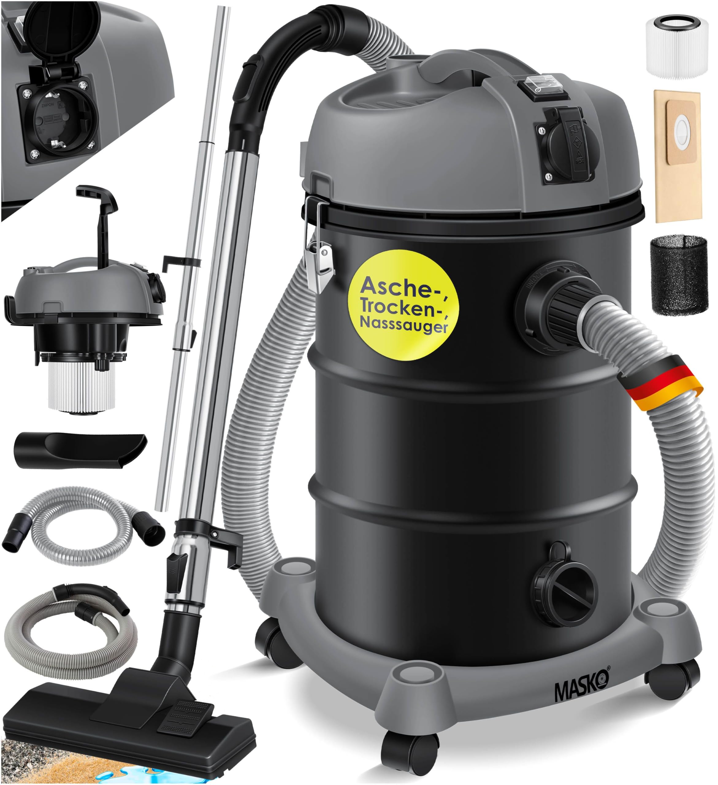 MASKO® Industriestaubsauger 2300W – 6in1 Nass- & Trockensauger mit Blasfunktion für Werkstatt & Baustelle