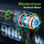 Ginour 21V Bürstenlos Schlagbohrschrauber 90Nm mit 2x2Ah Akku & 22-tlg. Zubehör – Bild 2