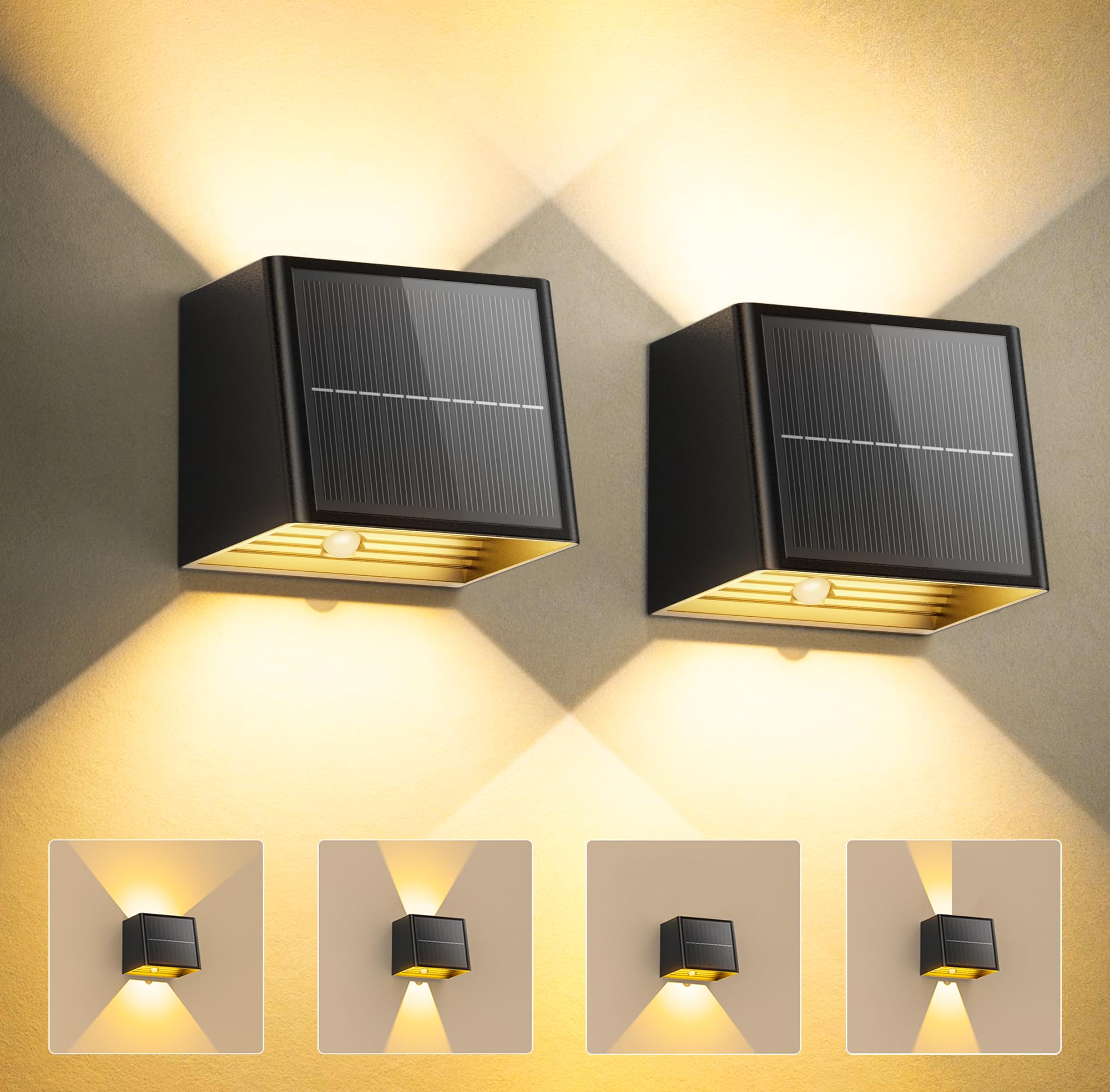 TuyLuxe Solar Wandleuchte 2er-Set mit Bewegungsmelder – 3 Modi, IP65 wasserdicht für Garten