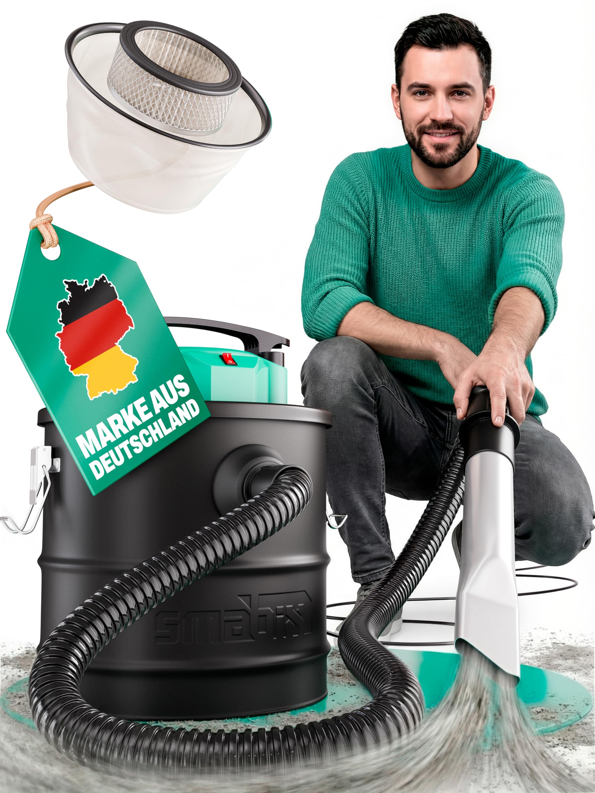 Smabix Aschesauger 18L mit HEPA-Filter und 1200W Motor – Reinigung für Kamin & Pelletofen
