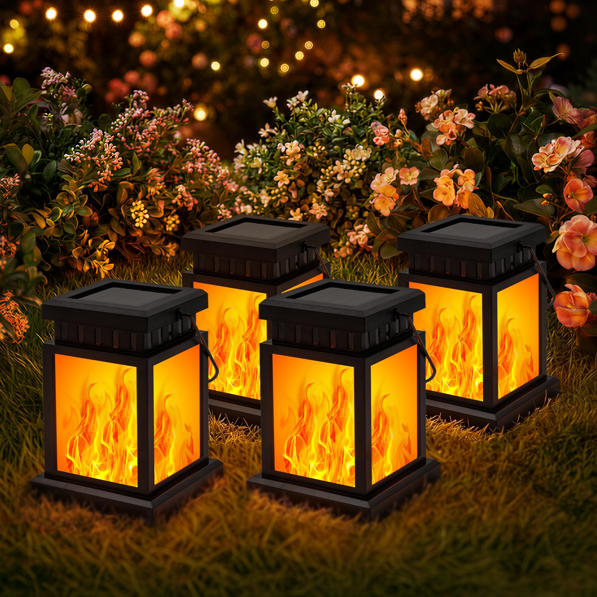 GIGALUMI 4er Set Solar Laternen mit Flammeneffekt – IP44 Wasserdicht für Garten & Terrasse