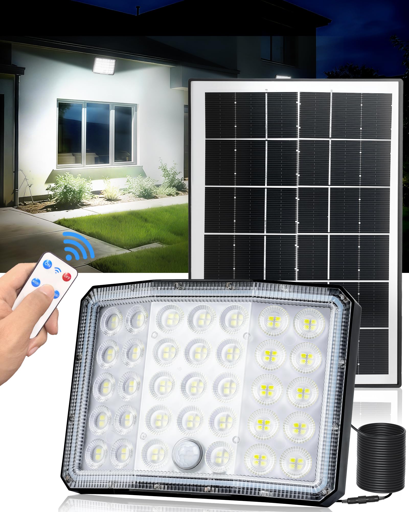 Giliwosy 3600mAh Solarlampe mit Fernbedienung – 136 LED, 210° Bewegungsmelder für Aussenbereich