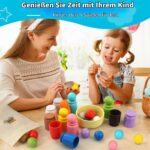 Biticolor Montessori Holz Sortier Set – 12 Regenbogen Kugeln mit Tassen & Löffel für Kleinkinder – Bild 2