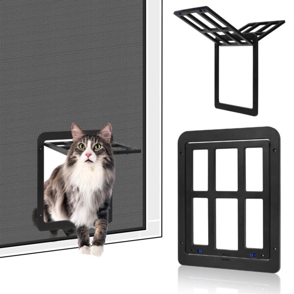 Adiwo Katzenklappe für Fliegengitter 31,5 x 25 cm – Automatischer Magnetverschluss