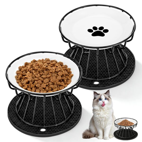Staranry Erhöhter Katzennapf 2er Set – Keramik mit Metallständer & Silikon-Unterlage