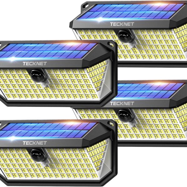 TECKNET Solarleuchte mit Bewegungsmelder 416 LED – 4200 lm für Garten & Terrasse (4er Set)