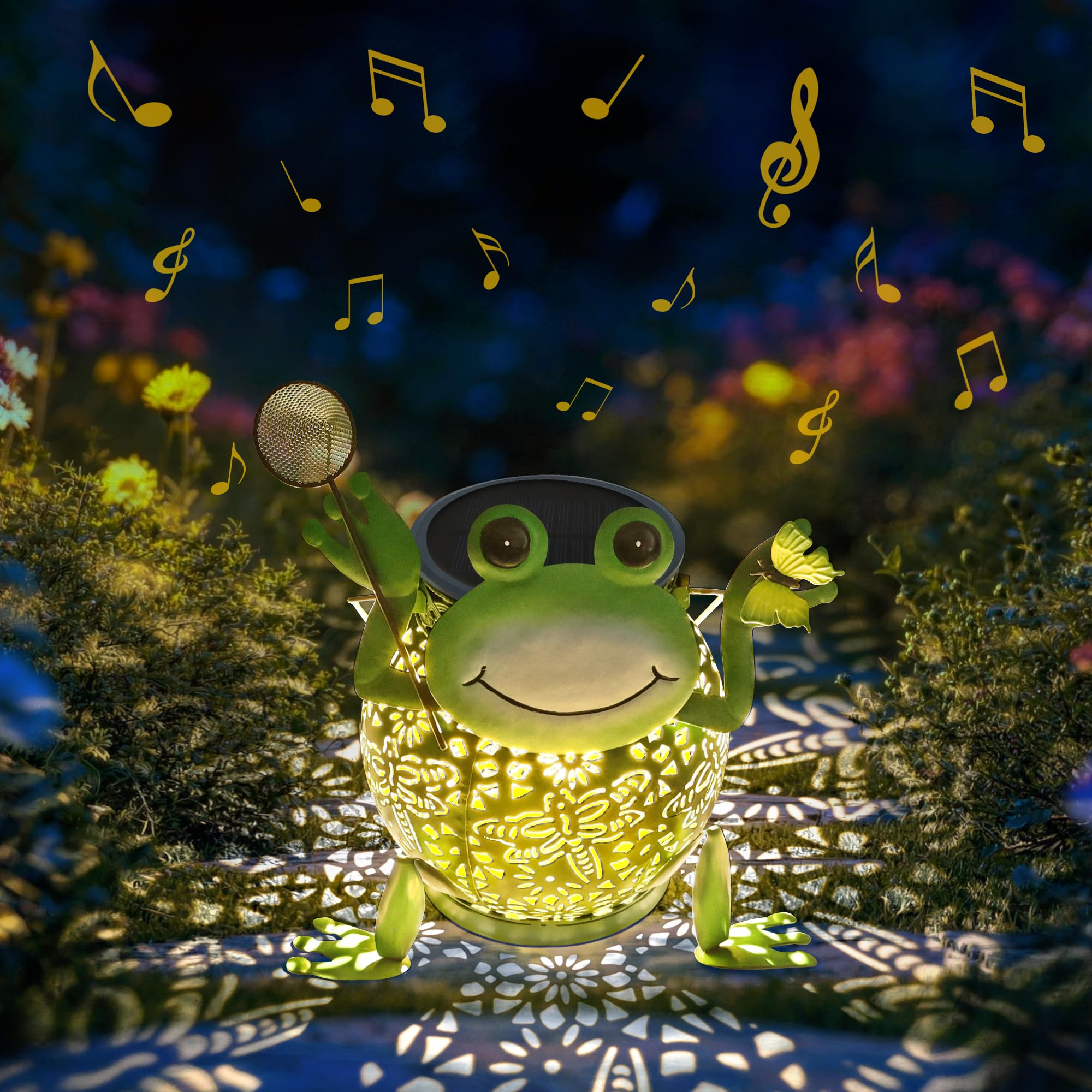 Geemoo Frosch-Solarlaterne für Außen – IP44 Wasserdicht mit Lichtprojektion & Grillenlaut
