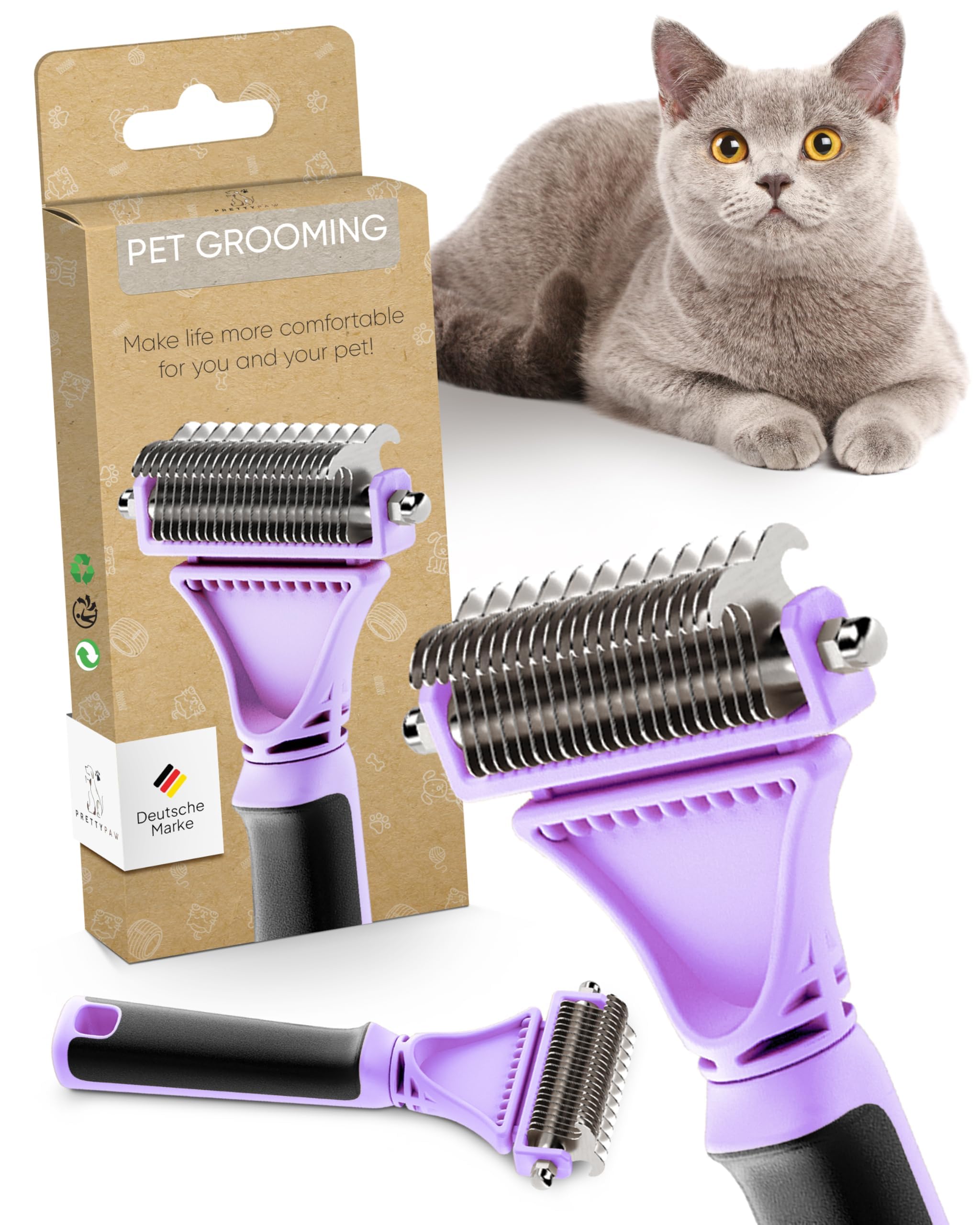 PRETTYPAW Katzenbürste für Kurz- & Langhaar – Sanfte Fellpflege mit Massageeffekt