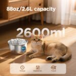 IHOUONE Katzenbrunnen Edelstahl 2.6L – Trinkbrunnen mit Blumenauslauf & LED für Katzen – Bild 2