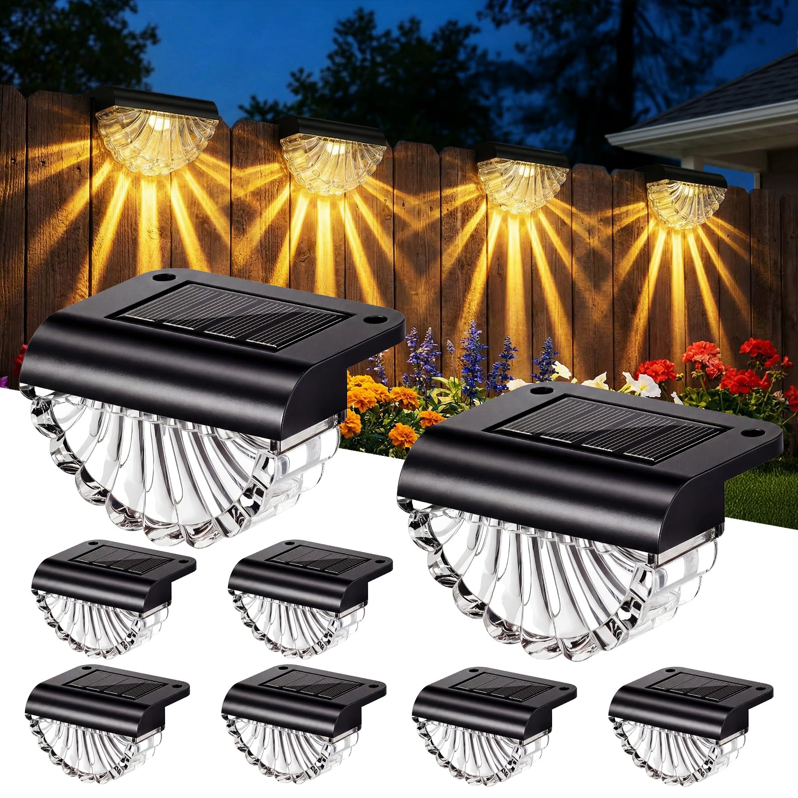 GEARLITE 8er Set Solar-Wandleuchten Muschel – IP65 Gartenbeleuchtung Warmweiß für Aussen