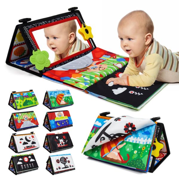 Dr.Rapeti Faltbares Baby-Spiegelspielzeug mit Stoffbuch – Schwarz-Weiss-Kontraste für optimale Entwicklung