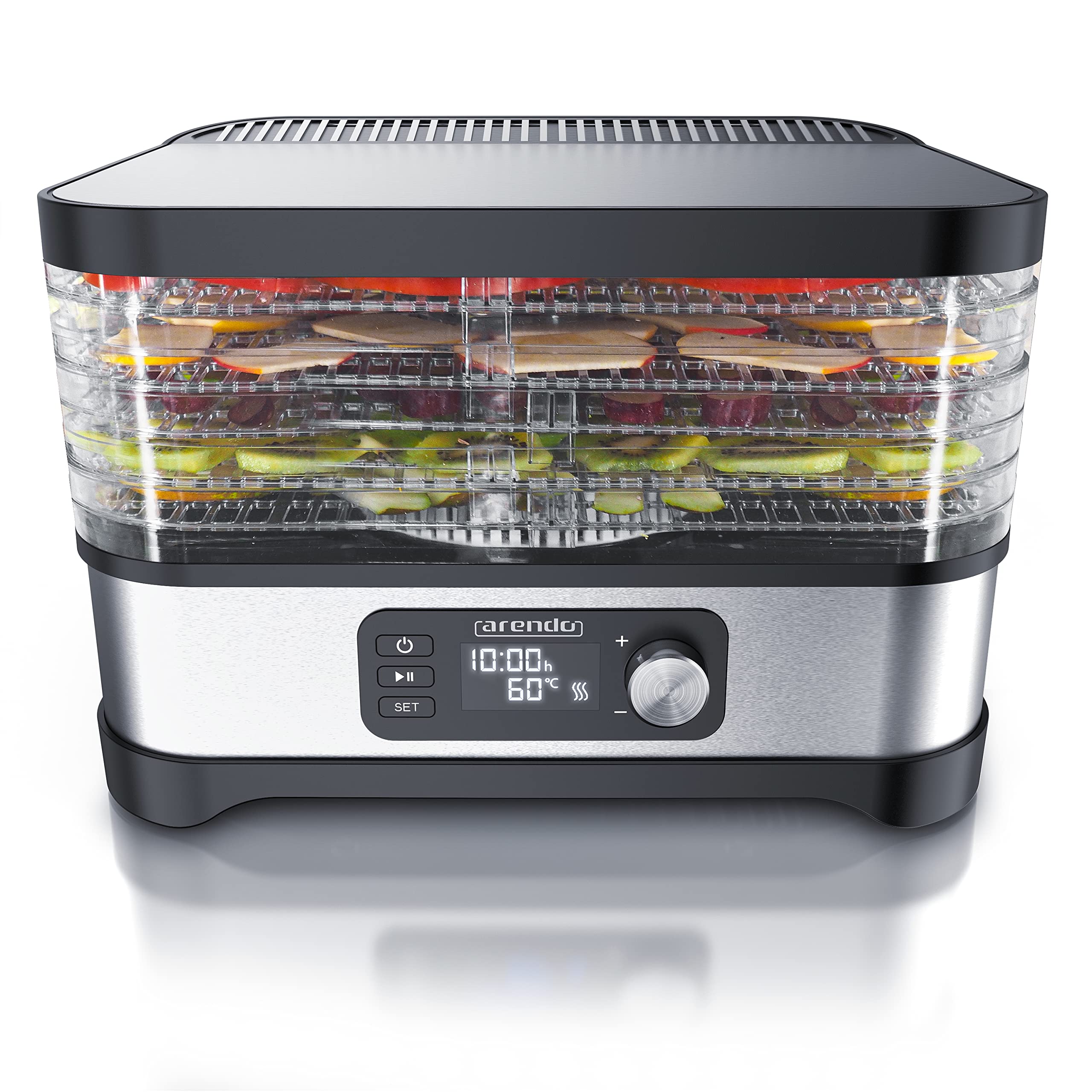 Arendo Dörrautomat 400 W mit Temperaturregler – Edelstahl Dehydrator für Obst, Gemüse & Fleisch