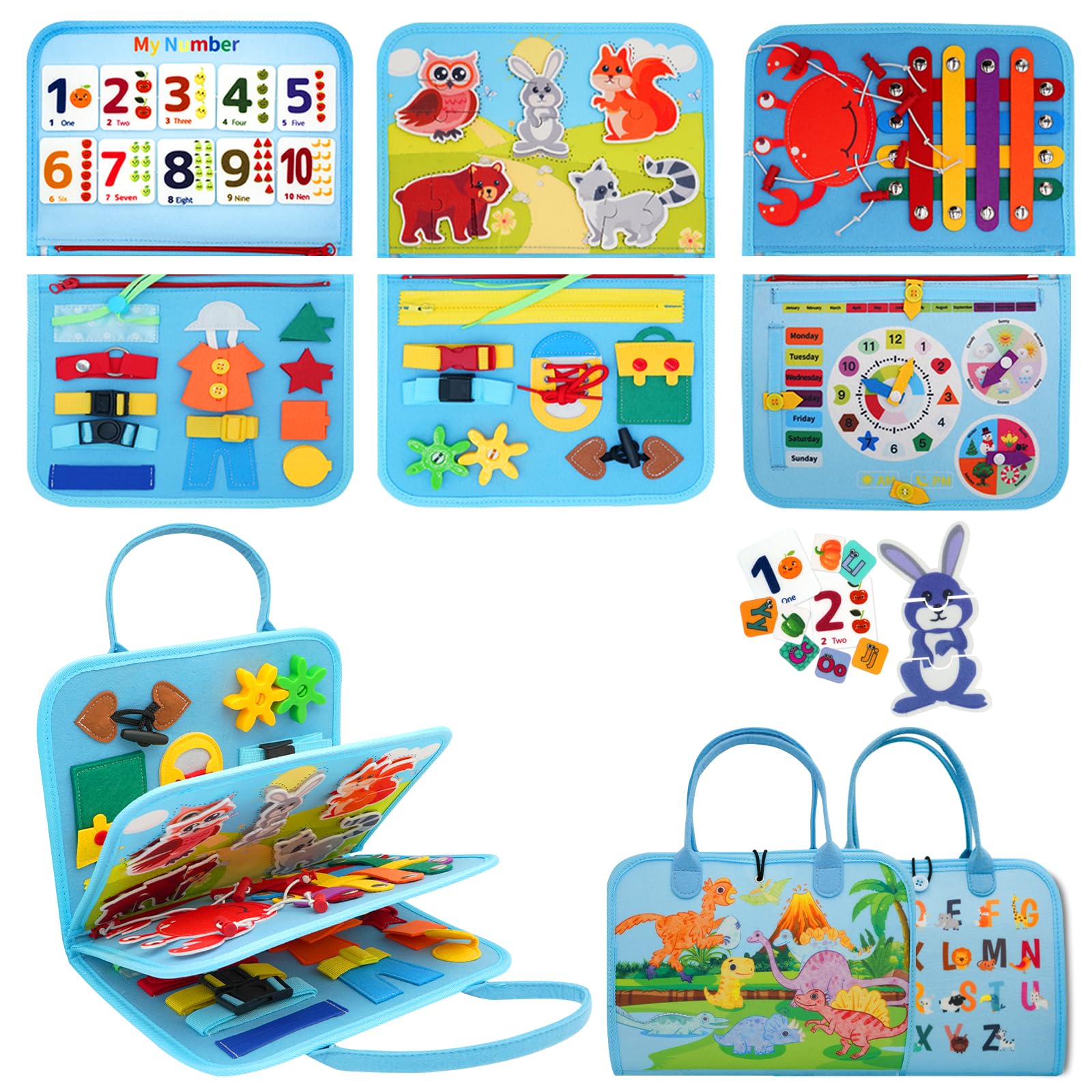 RunHero Busy Board Montessori Filzbuch – 20+ Lernaktivitäten für Kinder ab 3 Jahren