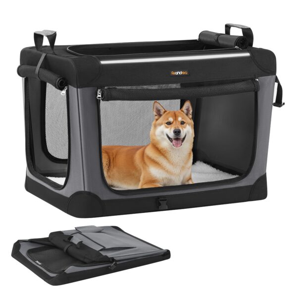 Feandrea Hundebox faltbar 76,2 cm – Transportbox für Mittelgrosse Hunde mit 4 Netztüren