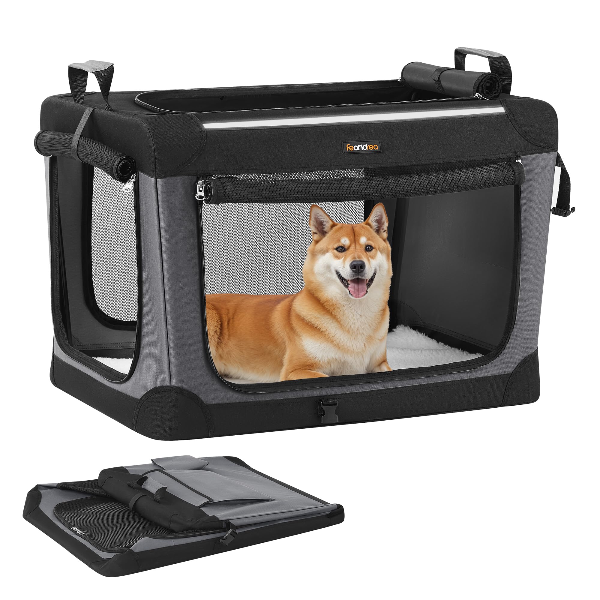 Feandrea Hundebox faltbar 76,2 cm – Transportbox für Mittelgrosse Hunde mit 4 Netztüren