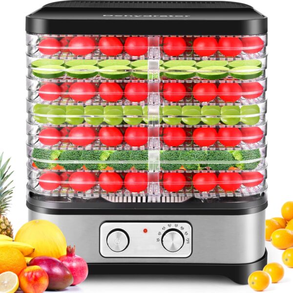 Nictemaw Dörrautomat Edelstahl mit 8 Tabletts – Dehydrator 400W, 35-70°C für Obst & Fleisch