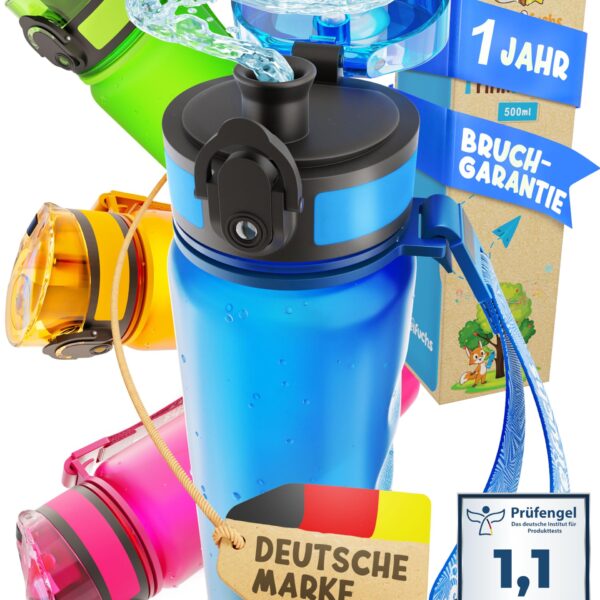 Funkelfuchs Trinkflasche 500ml Blau – 100% auslaufsicher & kohlensäuregeeignet für Kinder