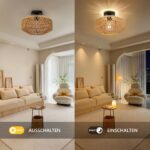 AmazeFun Boho Deckenleuchte Ø30cm mit Rattan Lampenschirm – E27 Vintage Deckenlampe – Bild 5
