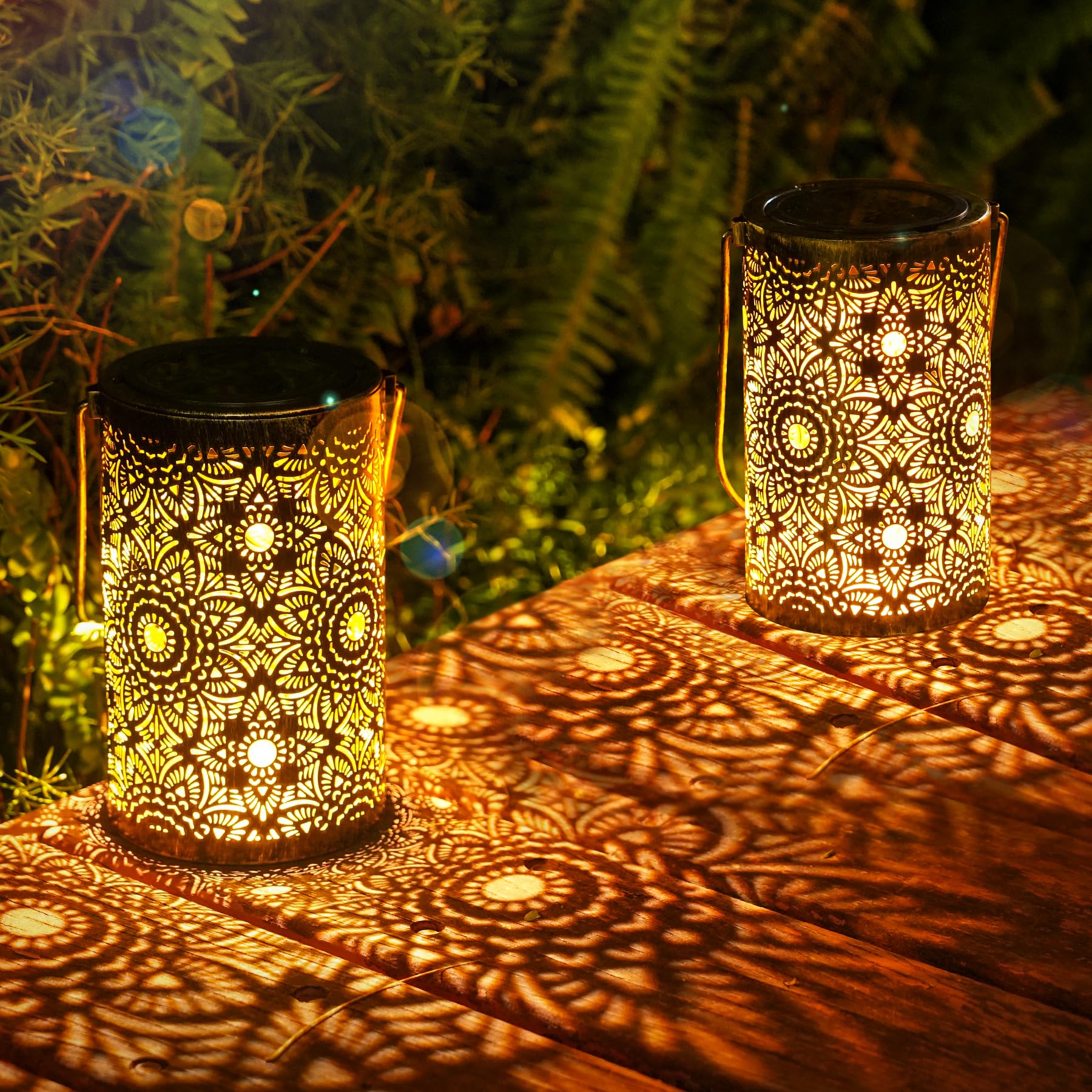 Bonsery Solarlaterne 2er Set – IP65 Wasserdicht mit Vintage Muster für Garten & Terrasse
