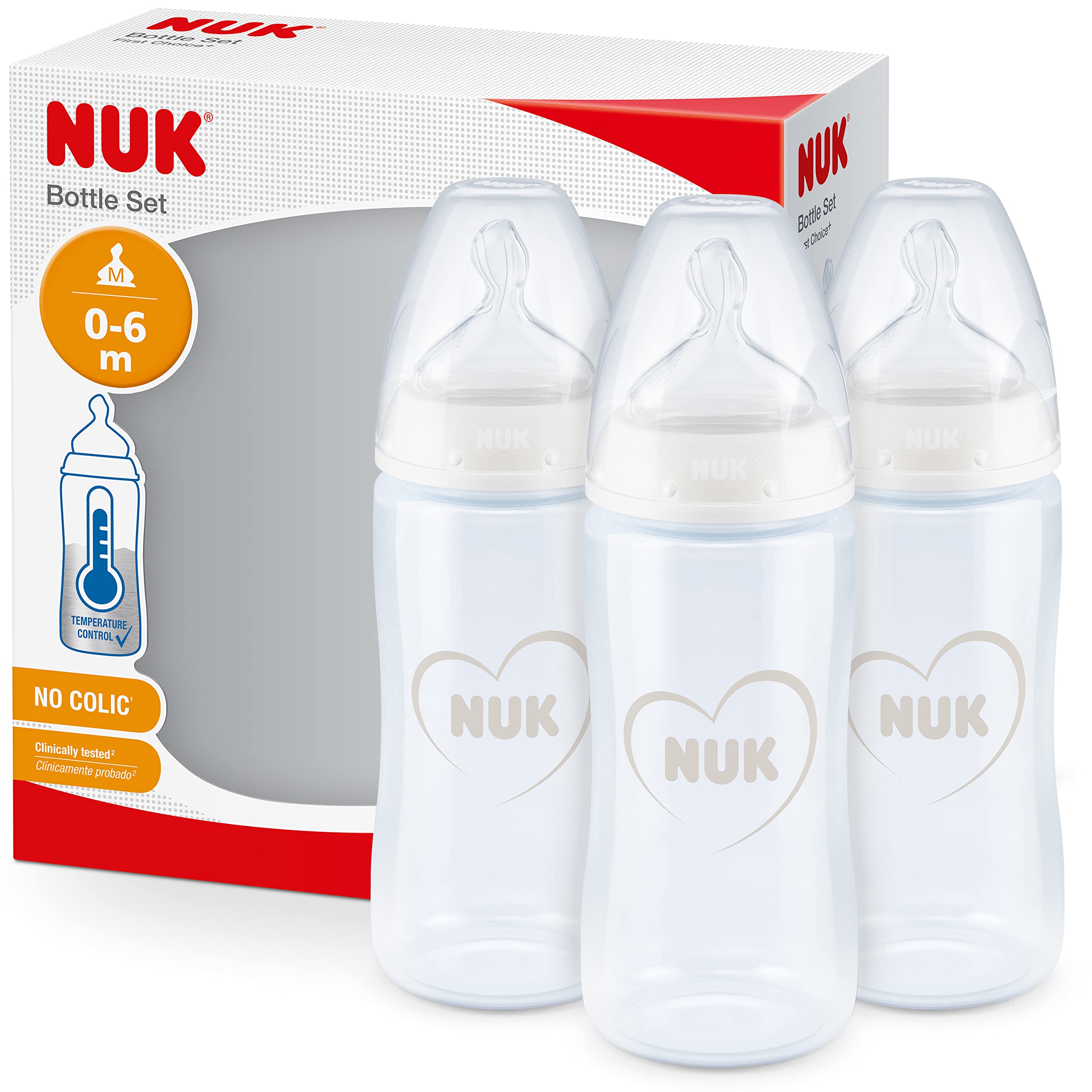 NUK First Choice+ Babyflasche 150 ml 3er Set – Silikon-Trinksauger mit Temperature Control