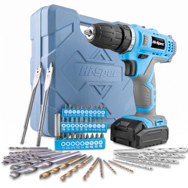 Hi-Spec 50-tlg. Akkubohrset 12V – Komplett-Set mit Holz-, Metall- & Steinbohrern