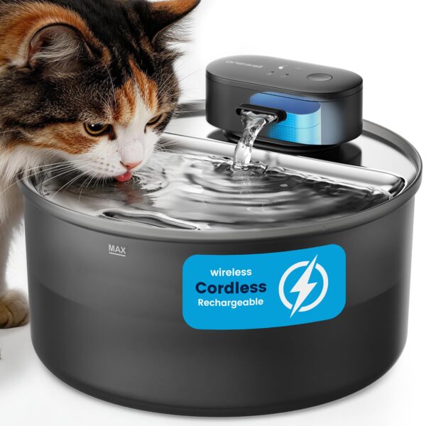 oneisall Katzenbrunnen kabellos 3.2L – Ultraleise Trinkbrunnen mit 45 Tage Akkulaufzeit