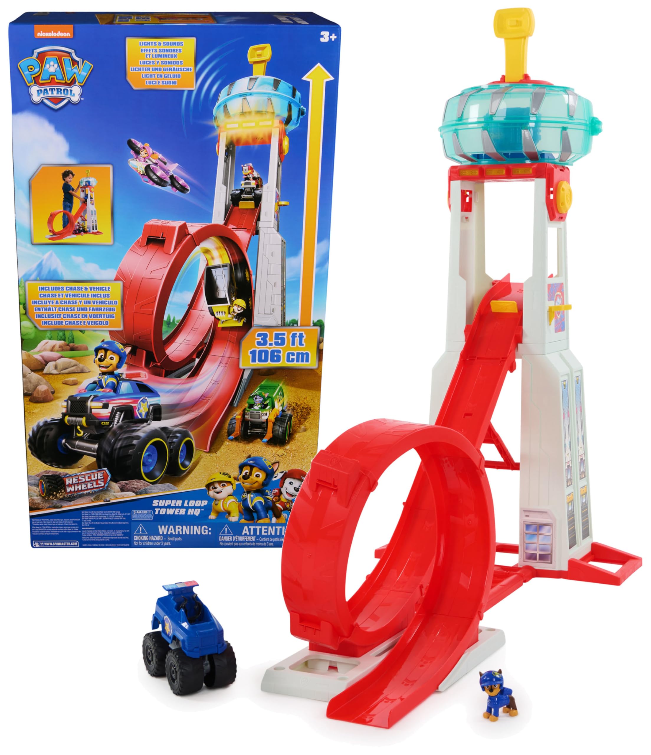PAW Patrol Rescue Wheels Superloop Tower – über 1 Meter hoher Spielturm mit Looping für Kinder ab 3