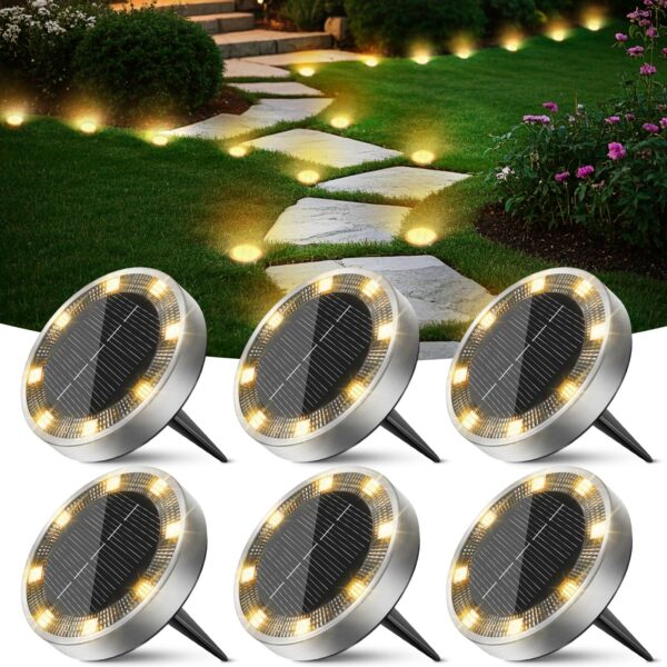 Peasur Solar Bodenleuchten 6er-Set Warmweiß – Automatische Gartenbeleuchtung für Außen