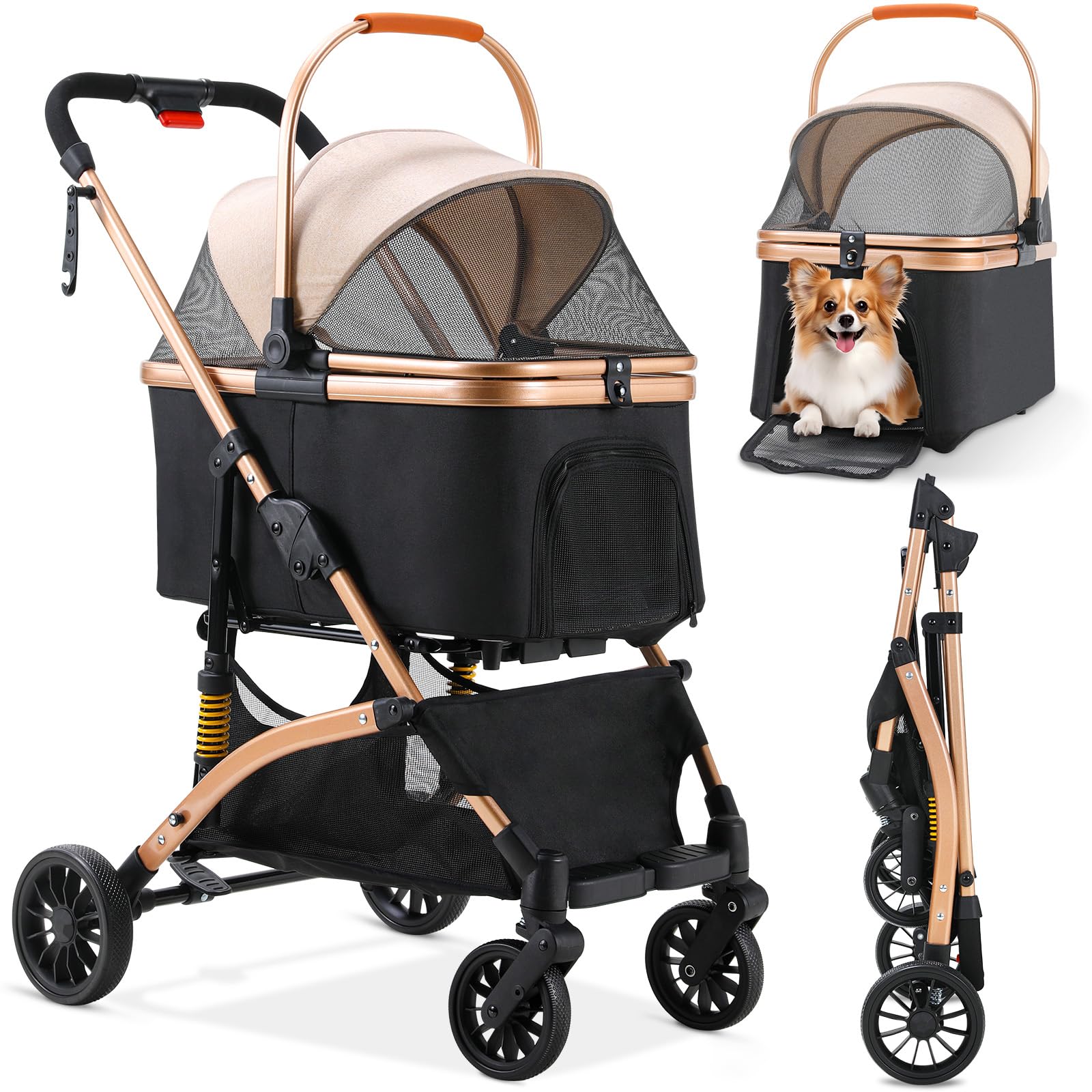 MAMIZO 3in1 Hundewagen mit Transportbox – Faltbarer Hundebuggy bis 20 kg für Hunde & Katzen
