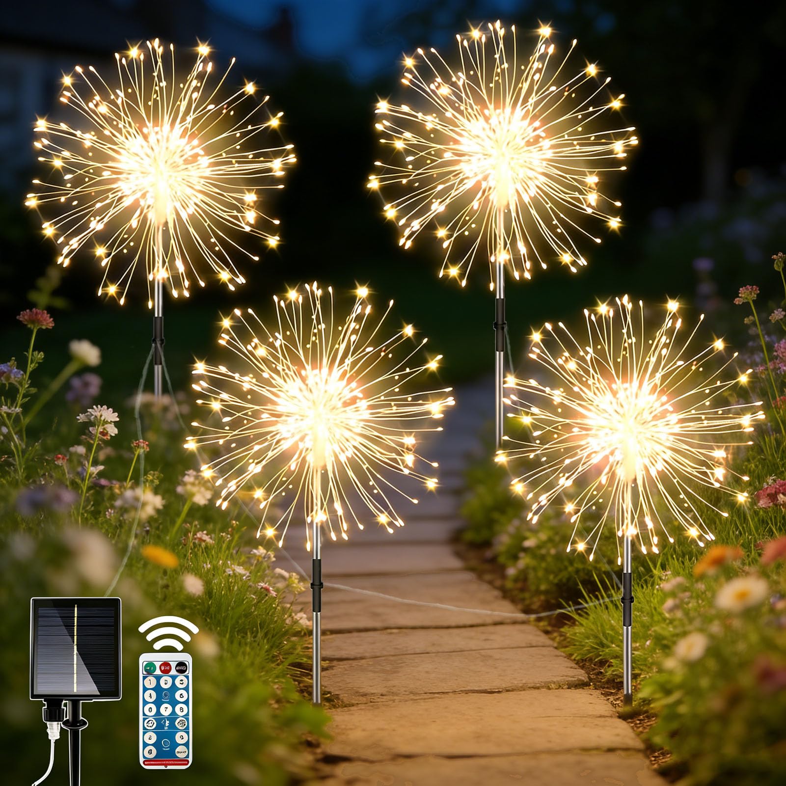 yowin 4er Set LED Solarleuchten mit Fernbedienung – 480 LEDs für Garten & Balkon