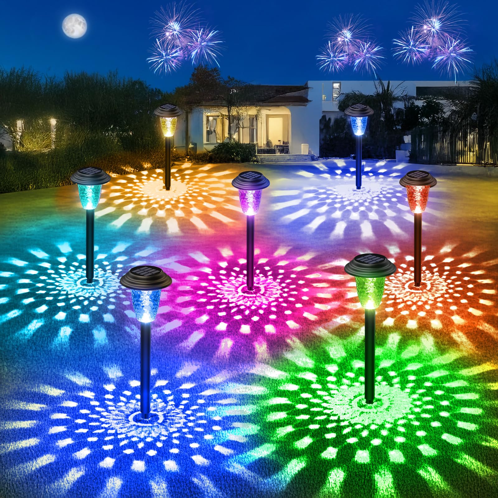 BUCASA 8er Set Solarleuchten für Aussen – Warmweiss & RGB LED Gartenbeleuchtung wasserdicht