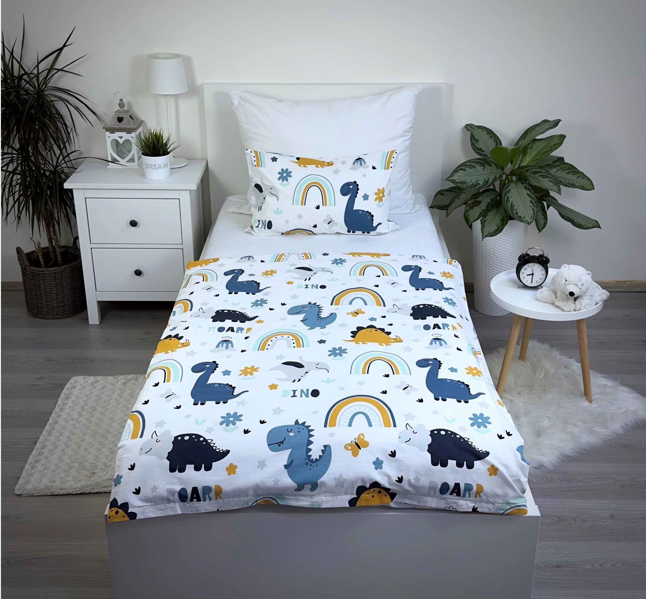 Theonoi Kinderbettwäsche 100x135 cm mit Dinosaurier-Motiv – Bio-Baumwolle OEKO-TEX für Babys & Kleinkinder