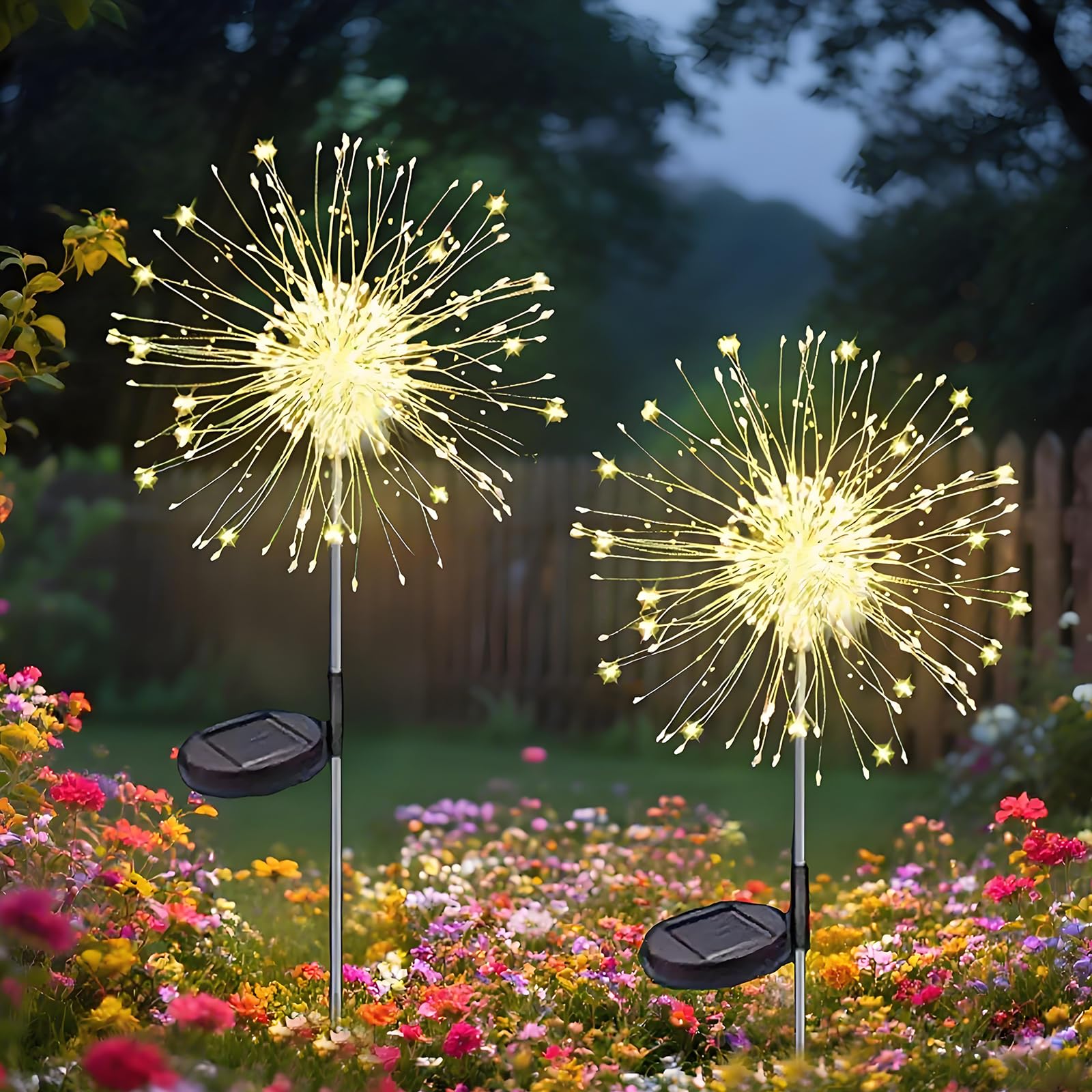 2er Set Solar Gartenleuchten mit 120 LED & 8 Leuchtmodi – Wasserdichte Außenbeleuchtung für Garten & Terrasse