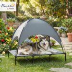 PawHut Erhöhtes Hundebett mit Baldachin 122x92x108 cm – Outdoor Hundeliege mit UV-Schutz – Bild 2