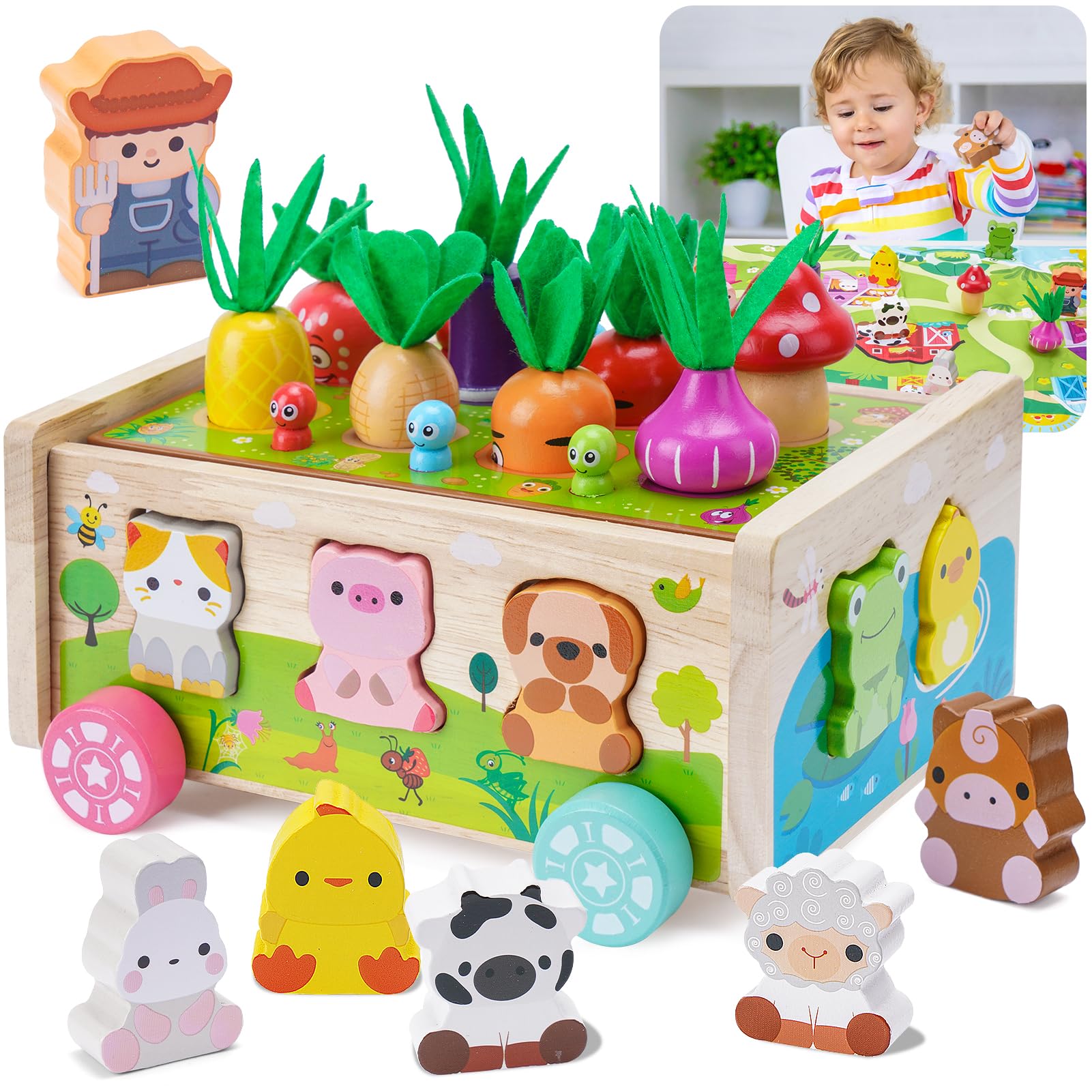 Montessori Holzspielzeug 7-in-1 Bauernhof – Motorik & Lernspiel für 1–3 Jahre