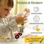 Merle Toys® Fädelspiel ab 2 Jahre – 12 Holzfiguren Bauernhof mit Spielbrett aus FSC Holz – Bild 5