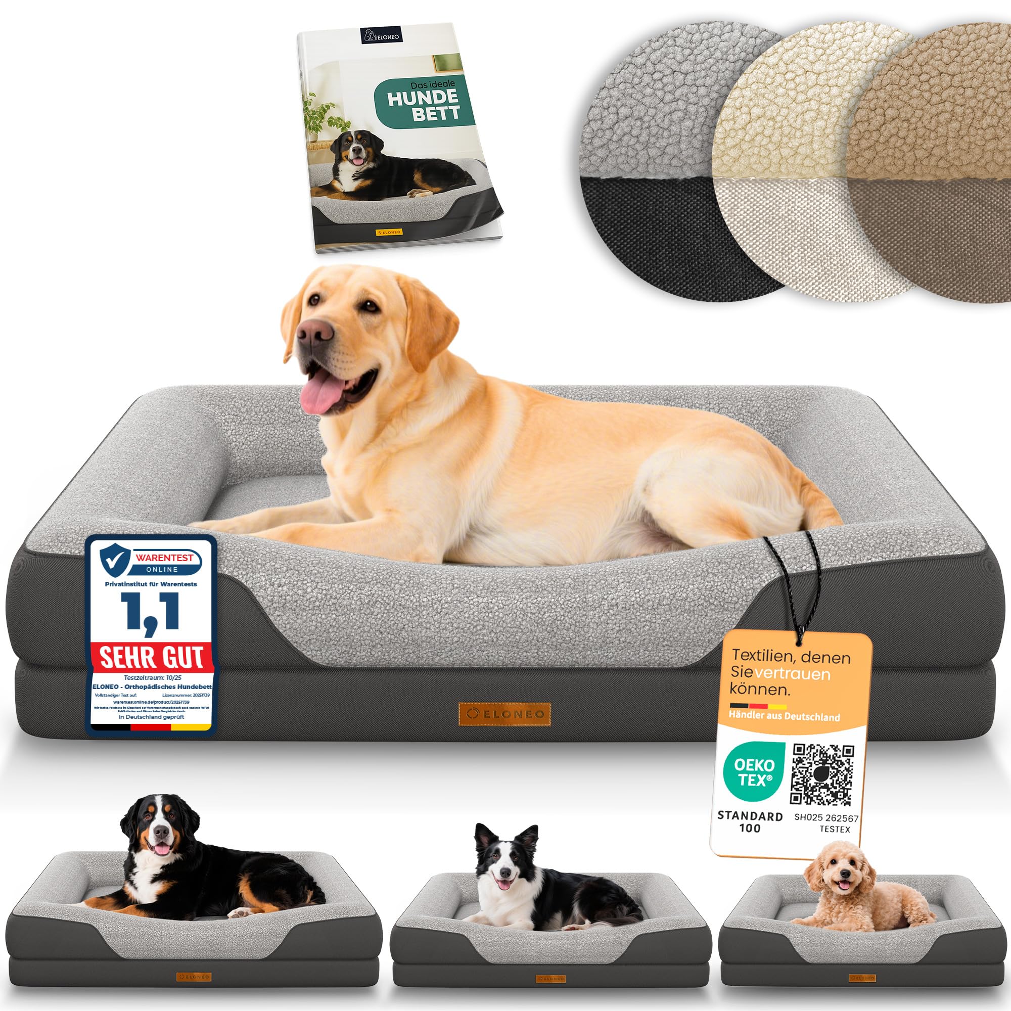 ELONEO Orthopädisches Hundebett 106x76cm mit Memory Foam – Gelenkentlastung für grosse Hunde