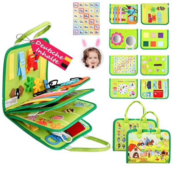 JHkim Montessori Busy Board – 8-in-1 Lernspielzeug für Kinder ab 1 Jahr