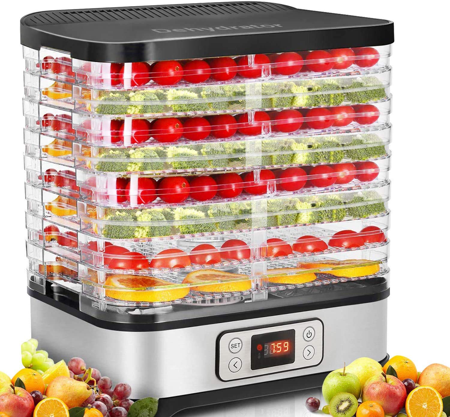 COOCHEER Dörrautomat mit 8 Etagen & Temperaturregelung 50–70°C – Profi-Dehydrator für Fleisch, Obst & Gemüse
