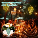 2er Set Solarlaterne Hängend Olivenform – Orientalische Gartenlampe mit Vintage-Muster IP65 – Bild 7