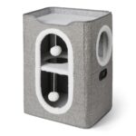 Amazon Basics Katzenhaus 2-Stöckig – Kratzmöbel mit Sisal & Spielzeug für Hauskatzen