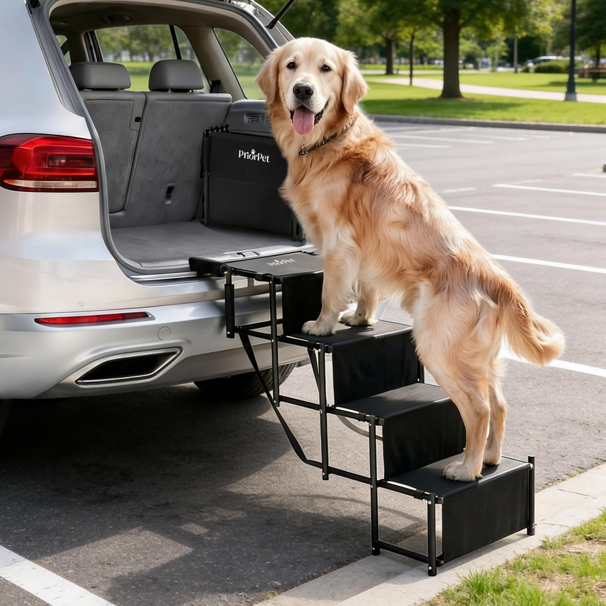 PRIORPET Hundetreppe Auto Klappbar 53–81 cm – Gelenkschonende Einstiegshilfe bis 65 kg