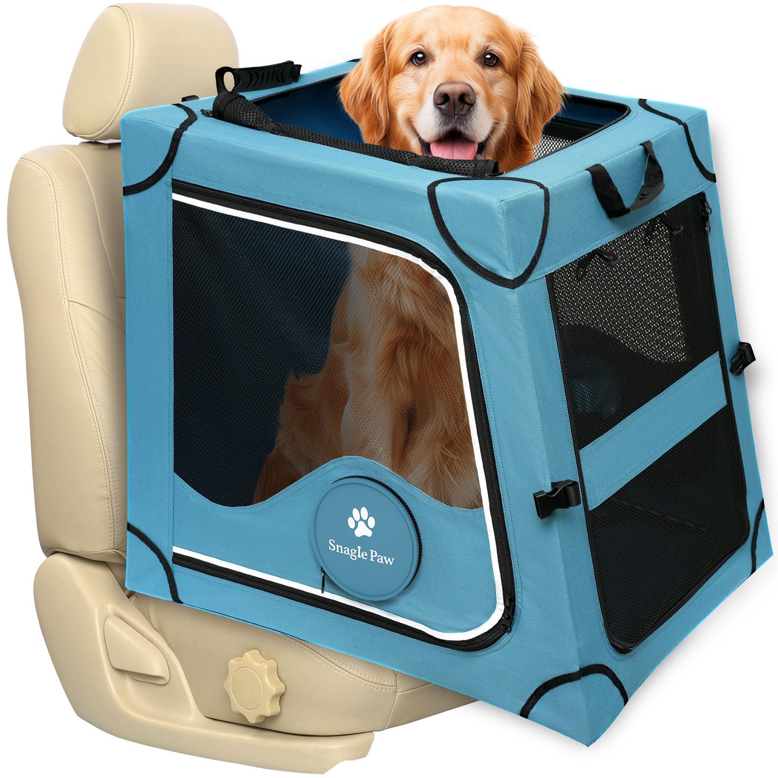 Snagle Paw Faltbare Hundebox für Auto – Rückbank Transportbox mit Metallrahmen für Mittel-/Grosshunde